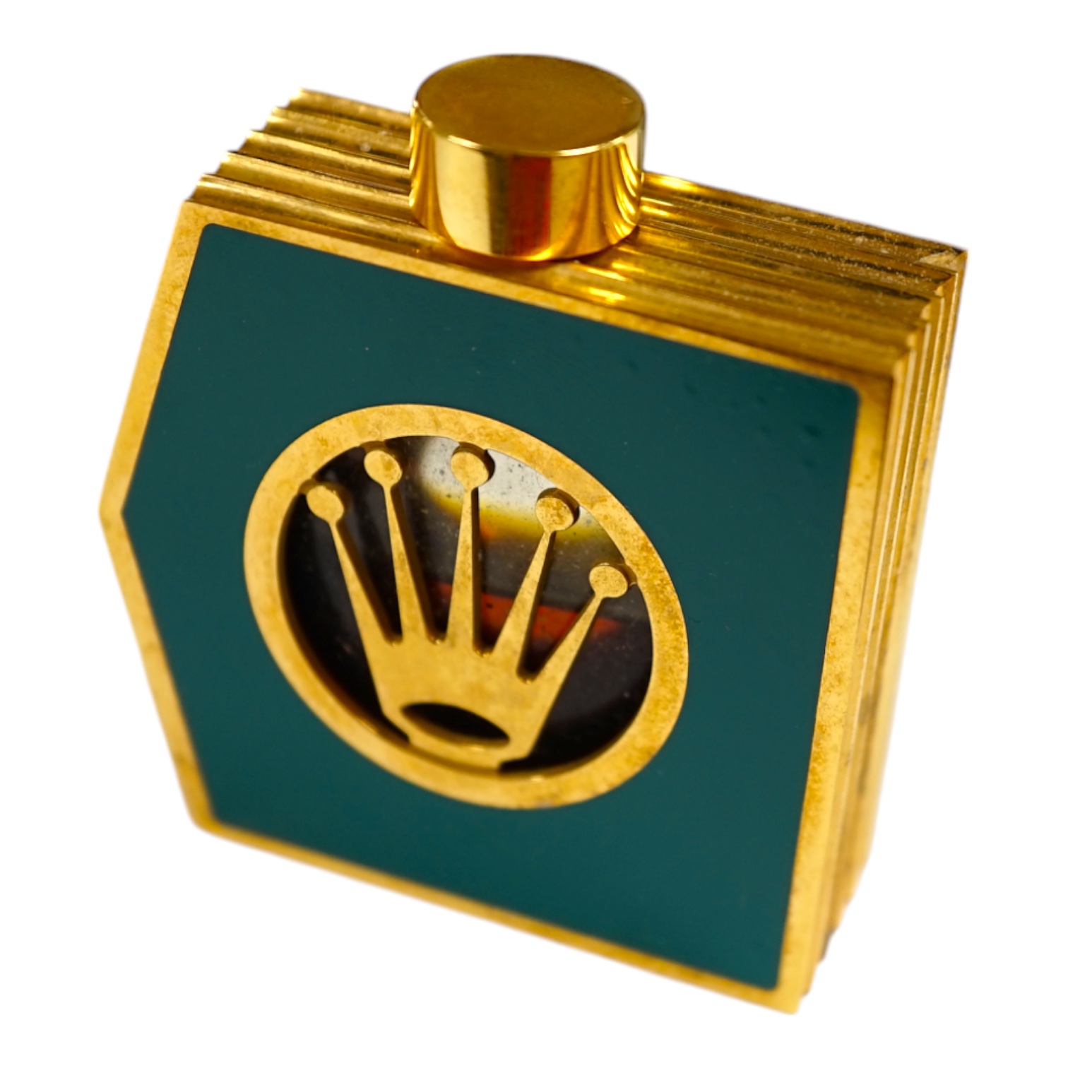 A Rolex “Perpetually Yours” enamelled scent bottle, boxed. Condition - fair to good